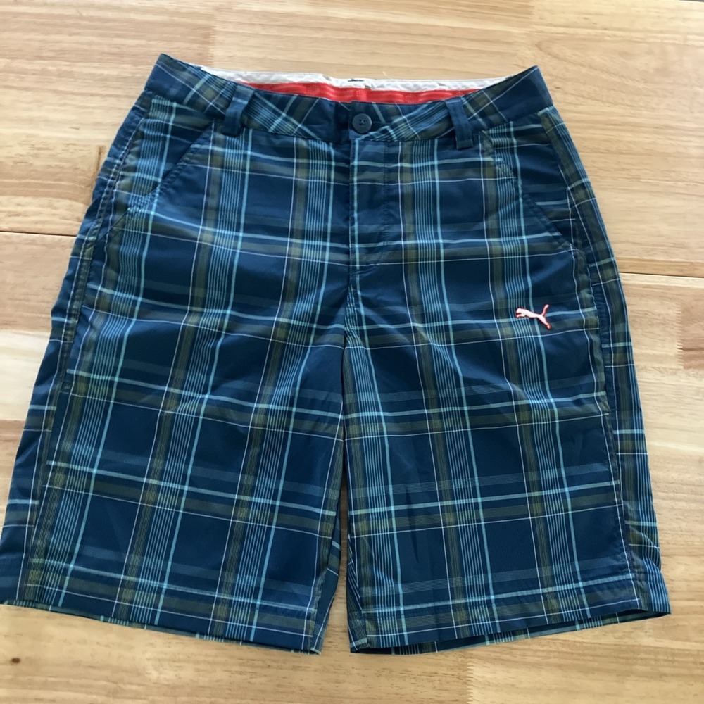 Puma Dry Cell Blue Check Polyester Spandex Golf Shorts Sz 28